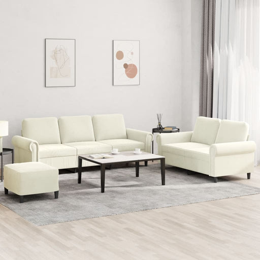 Set de canapele cu perne, 3 piese, crem, catifea - WALTI WALTI