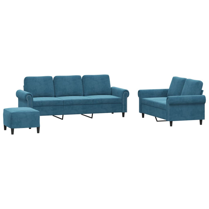 Set de canapele cu perne, 3 piese, albastru, catifea - WALTI WALTI