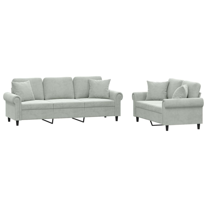 Set canapea 2 piese cu perne, gri deschis, catifea - WALTI WALTI