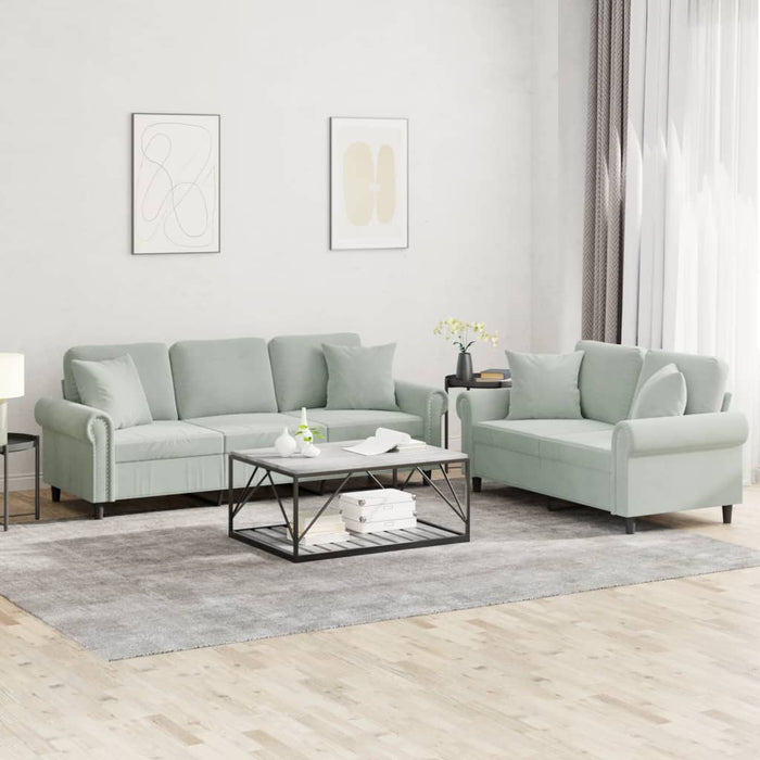 Set canapea 2 piese cu perne, gri deschis, catifea - WALTI WALTI