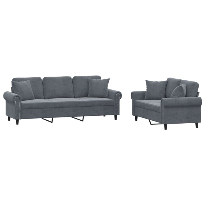 Set canapea cu perne, 2 piese, gri închis, catifea WALTI