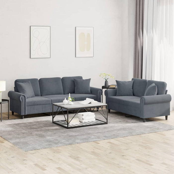 Set canapea cu perne, 2 piese, gri închis, catifea WALTI