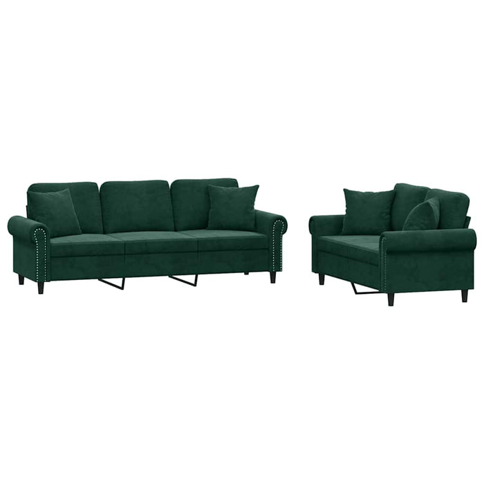Set canapea cu perne, 2 piese, verde închis, catifea WALTI