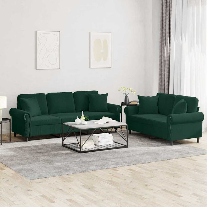 Set canapea cu perne, 2 piese, verde închis, catifea WALTI
