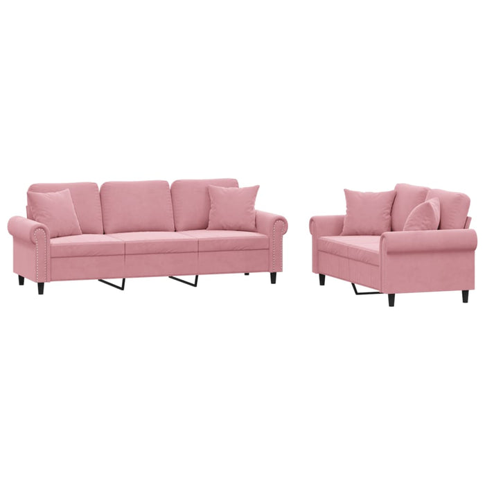 Set canapea cu perne, 2 piese, roz, catifea WALTI
