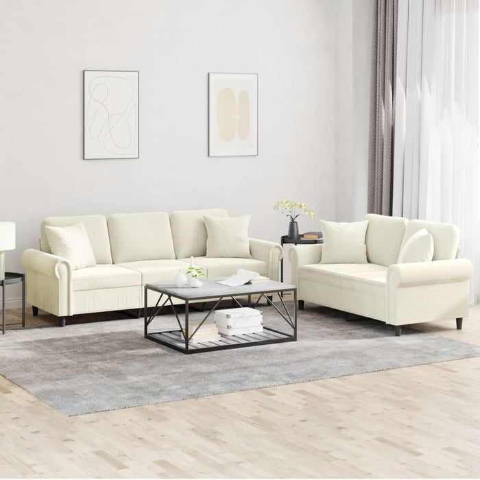 Set de canapele cu perne, 2 piese, crem, catifea - WALTI WALTI
