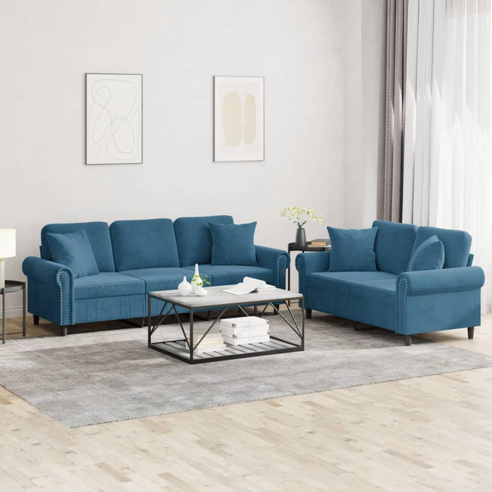 Set de canapele cu perne, 2 piese, albastru, catifea - WALTI WALTI