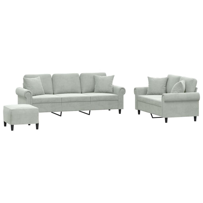 Set de canapele, 3 piese, cu perne, gri deschis, catifea - WALTI WALTI