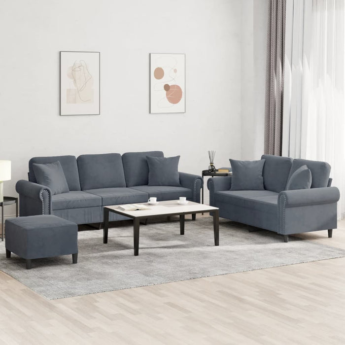 Set canapea cu perne, 3 piese, gri închis, catifea - WALTI WALTI