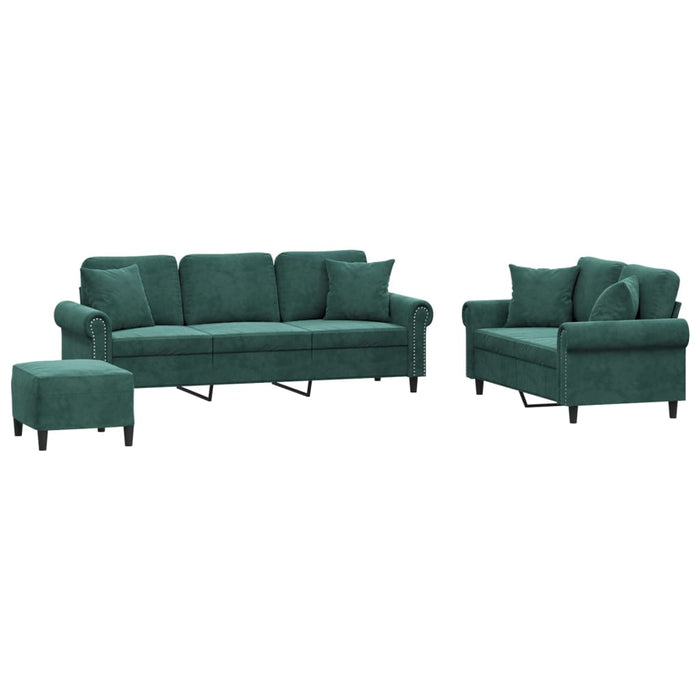 Set canapea cu perne, 3 piese, verde închis, catifea WALTI