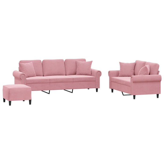 Set canapea cu perne, 3 piese, roz, catifea WALTI
