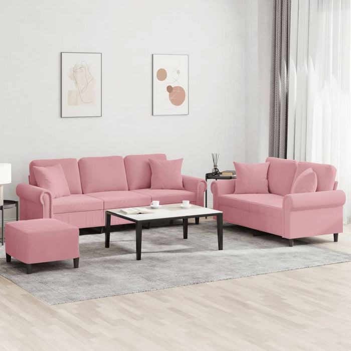 Set canapea cu perne, 3 piese, roz, catifea WALTI