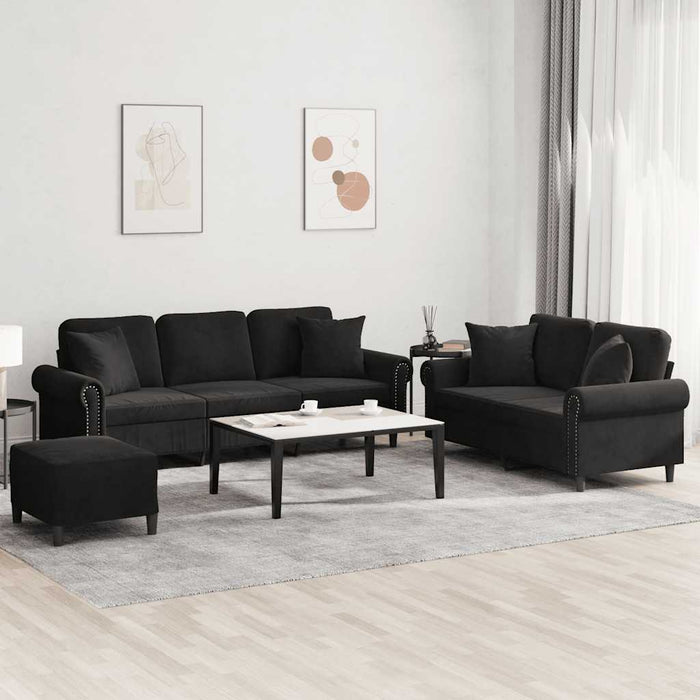 Set de canapele cu perne, 3 piese, negru, catifea - WALTI WALTI