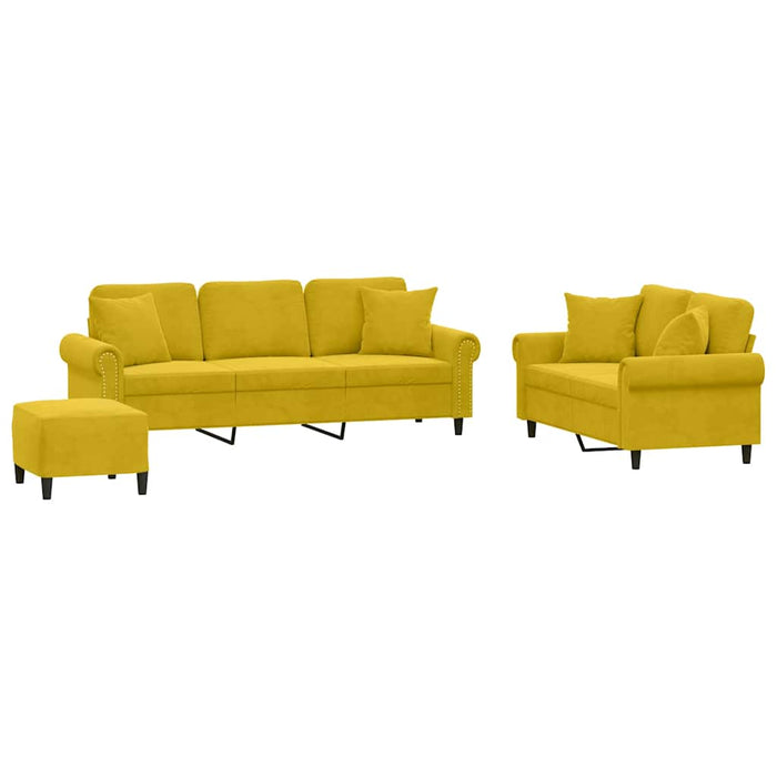 Set de canapele cu perne, 3 piese, galben, catifea - WALTI WALTI