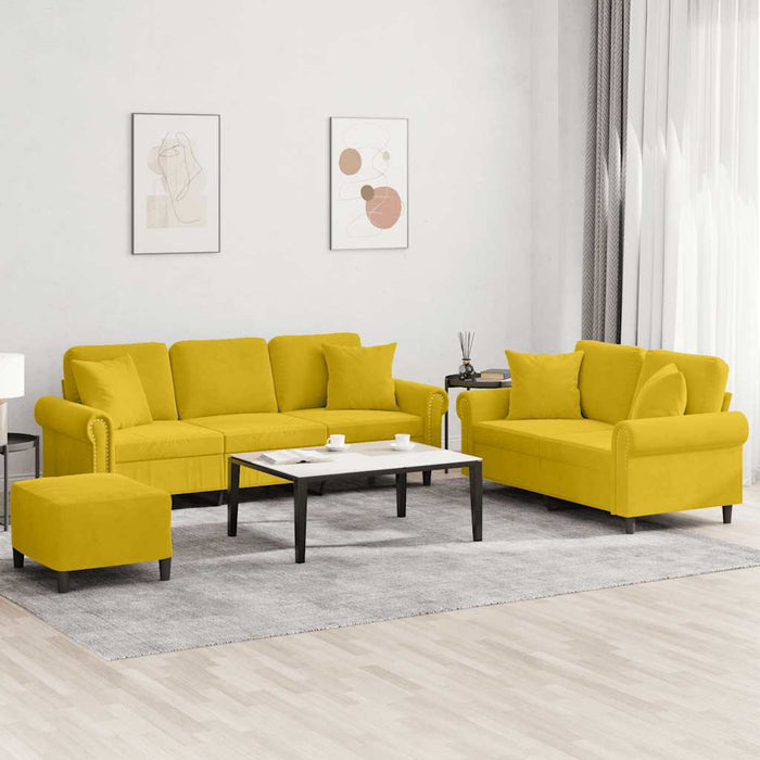 Set de canapele cu perne, 3 piese, galben, catifea - WALTI WALTI