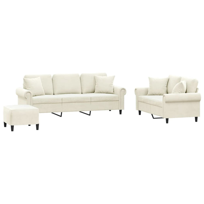 Set de canapele cu perne, 3 piese, crem, catifea - WALTI WALTI