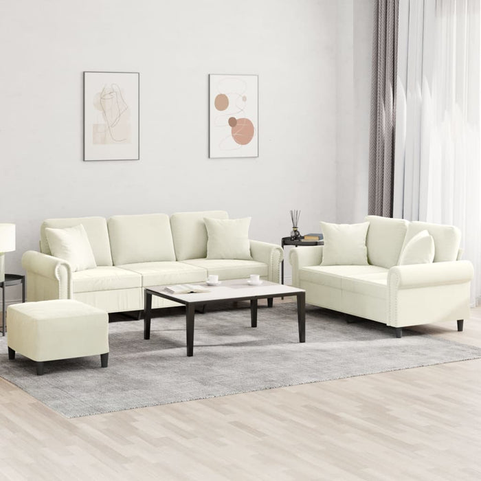 Set de canapele cu perne, 3 piese, crem, catifea - WALTI WALTI