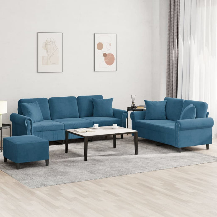 Set de canapele cu perne, 3 piese, albastru, catifea - WALTI WALTI