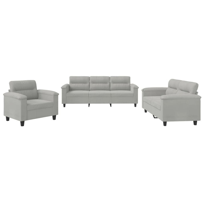 Set de canapele cu perne, 3 piese, gri deschis, microfibră - WALTI WALTI
