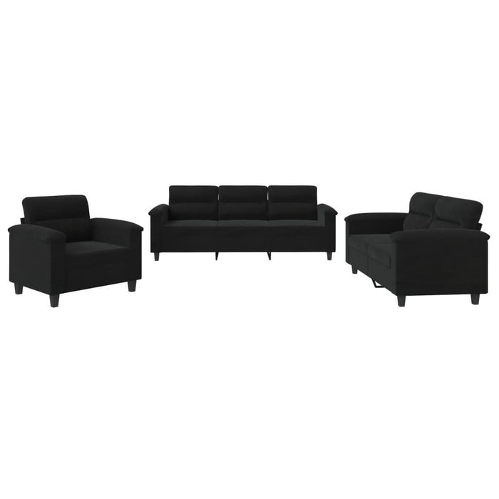 Set de canapele cu perne, 3 piese, negru, microfibră - WALTI WALTI