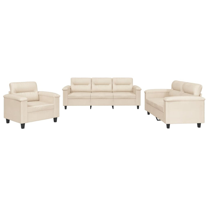 Set de canapele cu perne, 3 piese, bej, microfibră WALTI