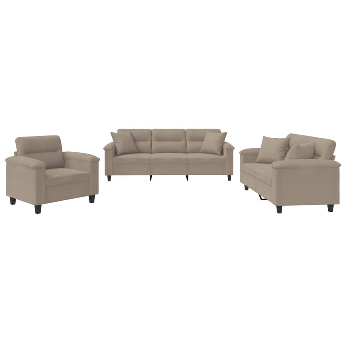Set de canapele cu perne, 3 piese, gri taupe, microfibră - WALTI WALTI
