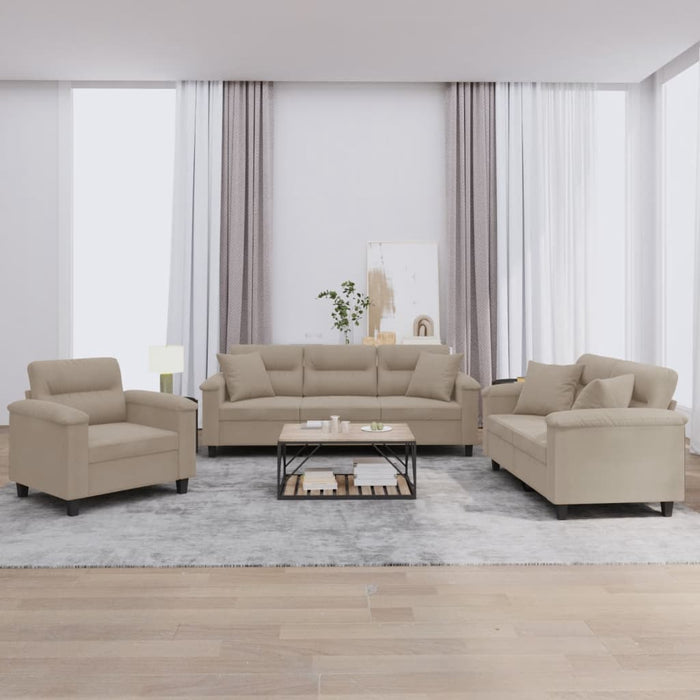 Set de canapele cu perne, 3 piese, gri taupe, microfibră - WALTI WALTI