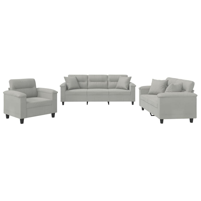 Set de canapele cu perne, 3 piese, gri deschis, microfibră - WALTI WALTI