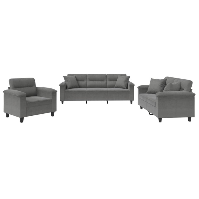Set de canapele cu perne, 3 piese, gri închis, microfibră WALTI