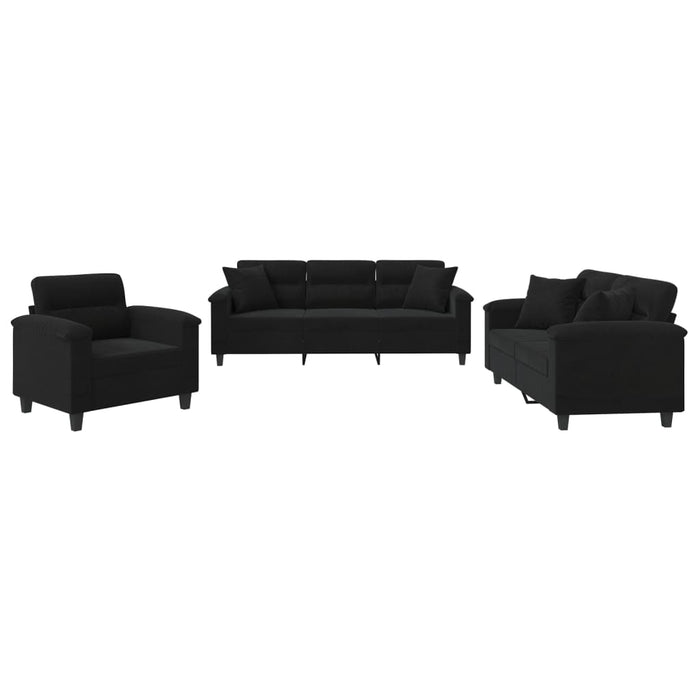 Set de canapele cu perne, 3 piese, negru, microfibră - WALTI WALTI