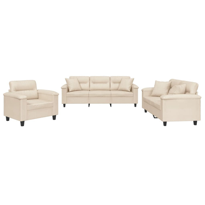 Set de canapele cu perne, 3 piese, bej, microfibră WALTI