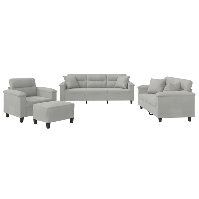 Set de canapele cu perne, 4 piese, gri deschis, microfibră - WALTI WALTI