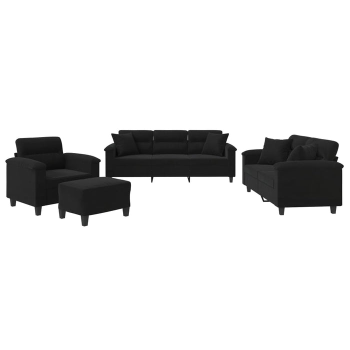 Set de canapele cu perne, 4 piese, negru, microfibră - WALTI WALTI