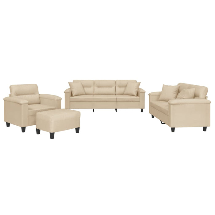 Set de canapele cu perne, 4 piese, crem, microfibră WALTI