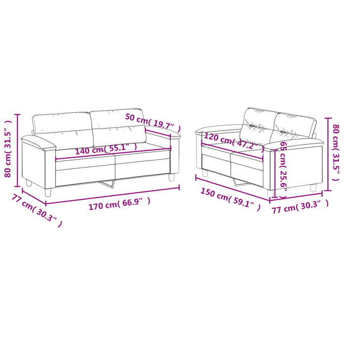 Set de canapele cu perne, 2 piese, gri închis, microfibră - WALTI WALTI