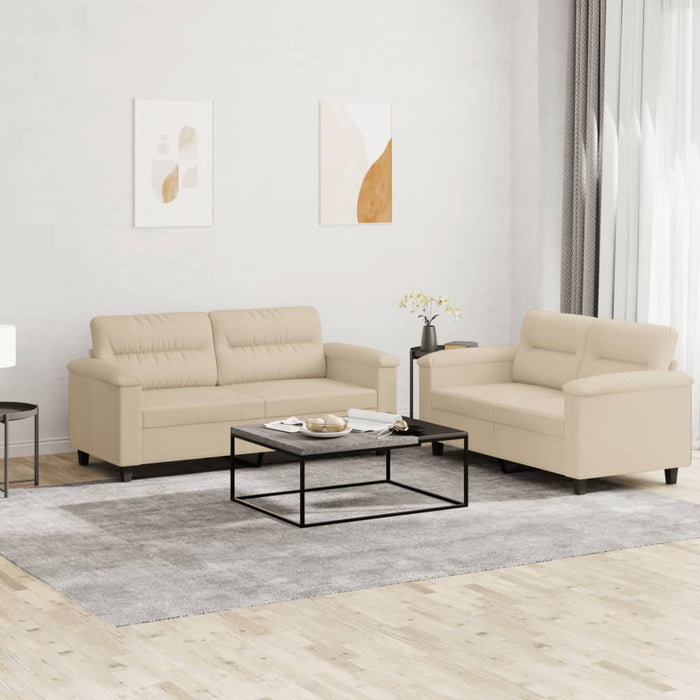 Set de canapele cu perne, 2 piese, crem, microfibră - WALTI WALTI
