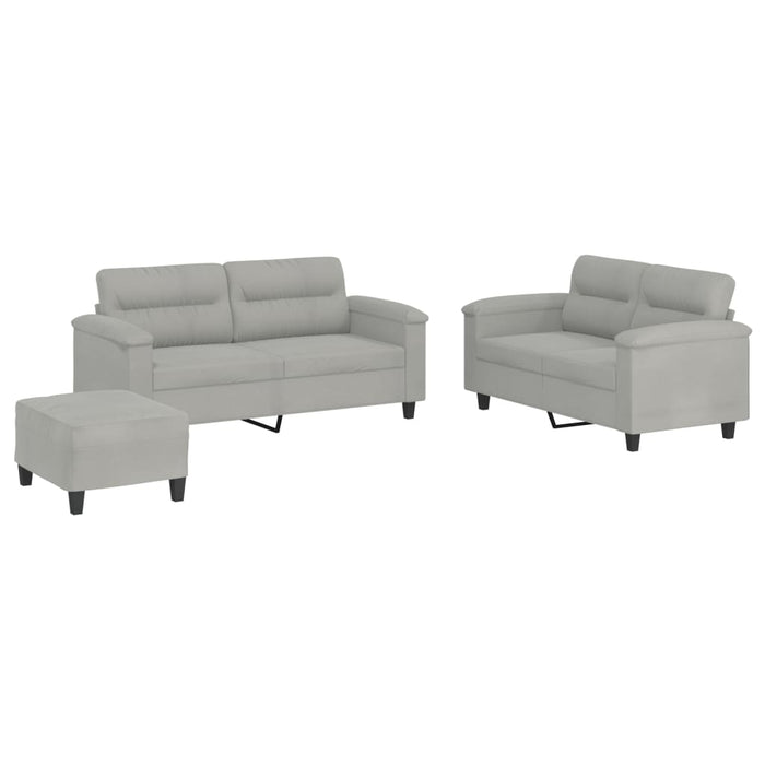 Set de canapele cu perne, 3 piese, gri deschis, microfibră - WALTI WALTI