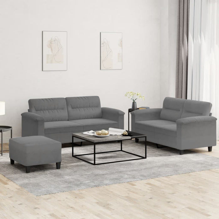 Set de canapele cu perne, 3 piese, gri închis, microfibră - WALTI WALTI
