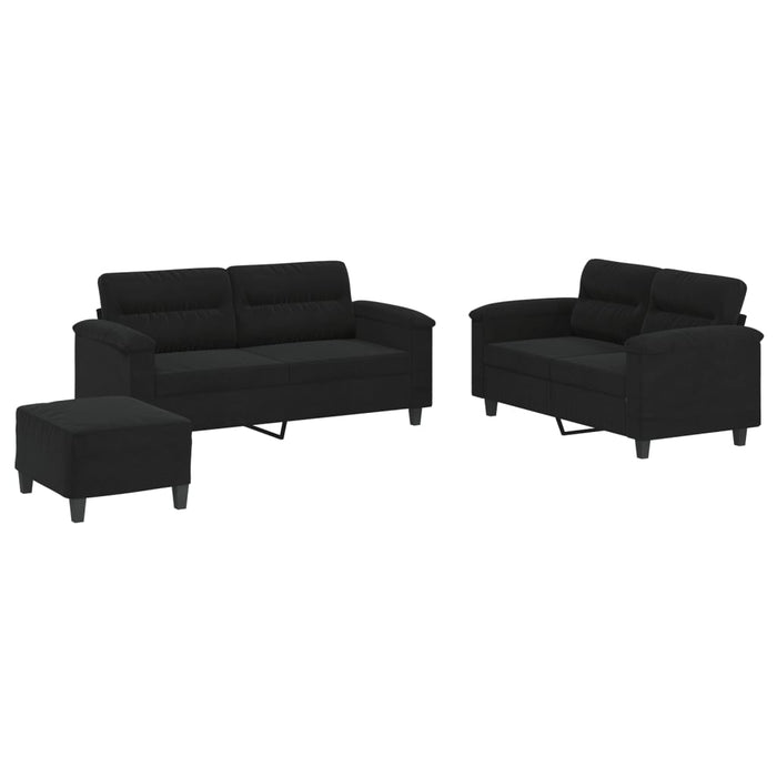 Set de canapele cu perne, 3 piese, negru, microfibră - WALTI WALTI
