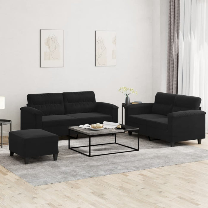 Set de canapele cu perne, 3 piese, negru, microfibră - WALTI WALTI