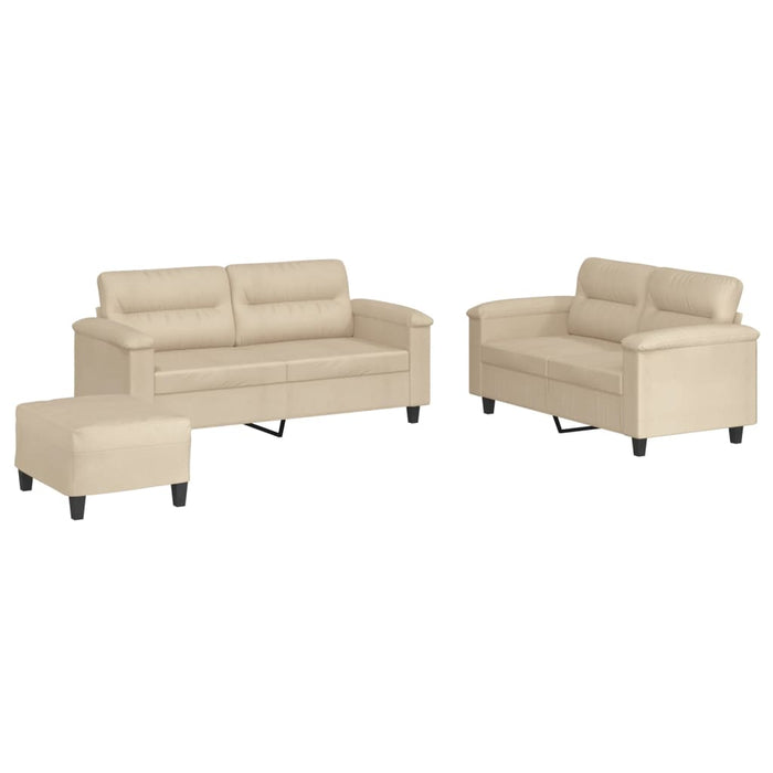 Set de canapele cu perne, 3 piese, crem, microfibră - WALTI WALTI