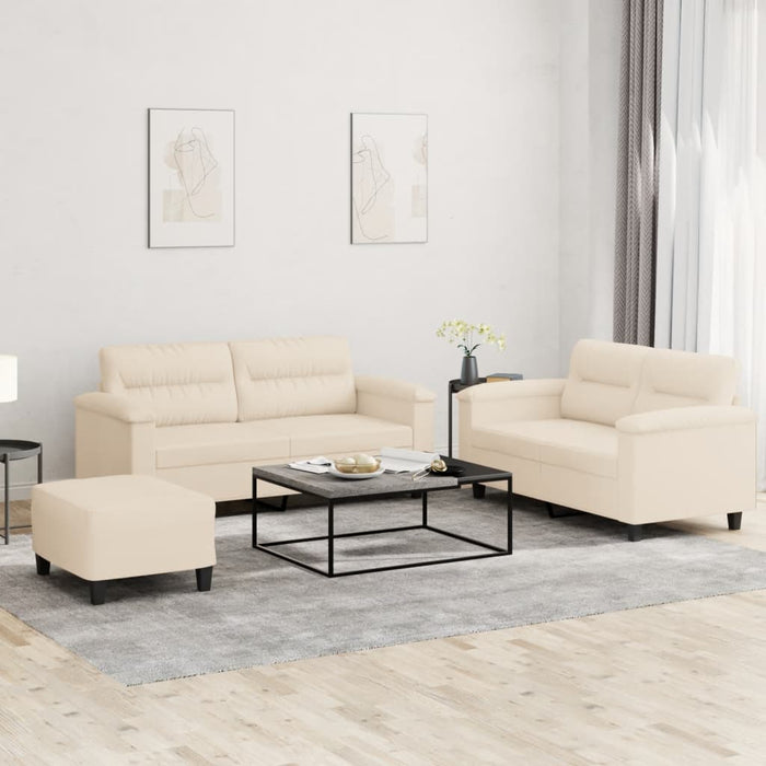 Set de canapele cu perne, 3 piese, bej, microfibră - WALTI WALTI
