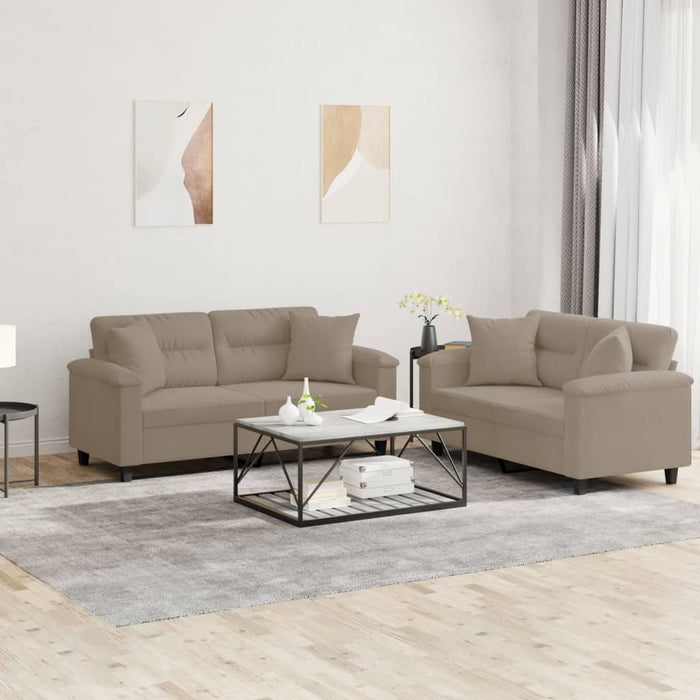 Set de canapele cu perne, 2 piese, gri taupe, microfibră - WALTI WALTI
