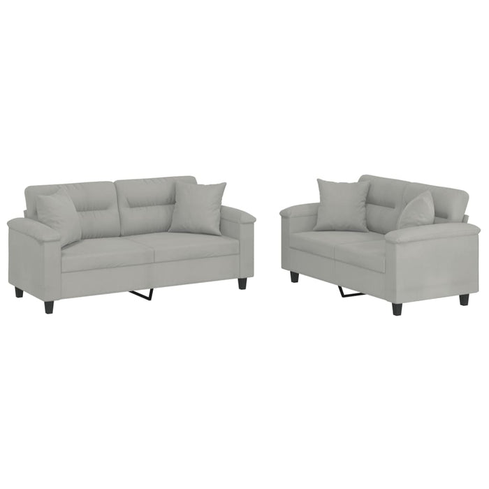 Set de canapele cu perne, 2 piese, gri deschis, microfibră - WALTI WALTI
