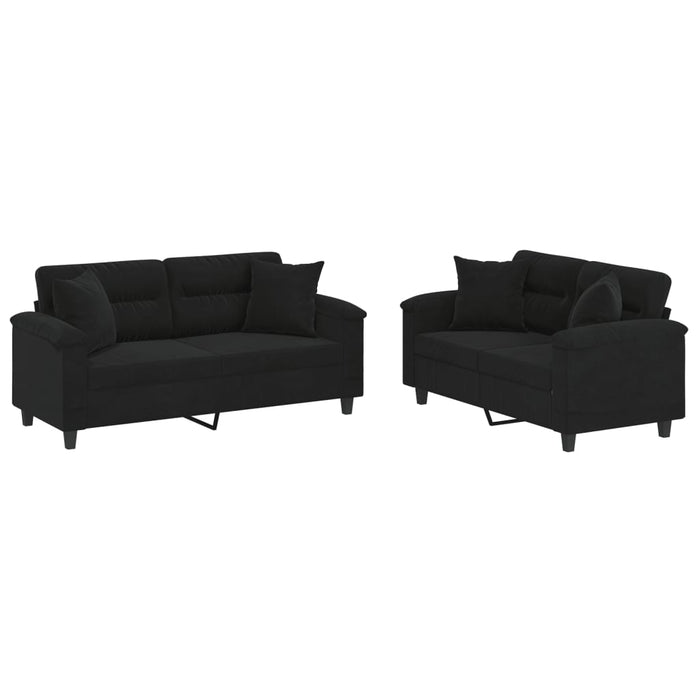 Set de canapele cu perne, 2 piese, negru, microfibră - WALTI WALTI