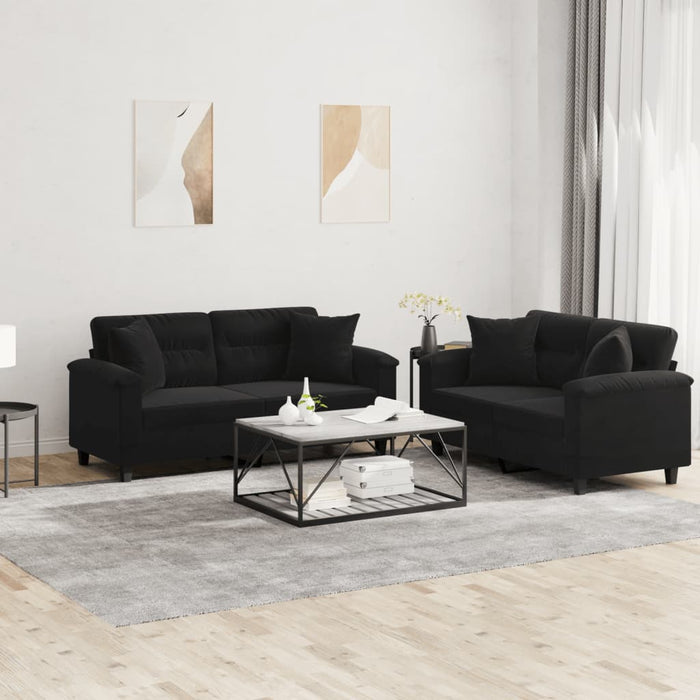 Set de canapele cu perne, 2 piese, negru, microfibră - WALTI WALTI