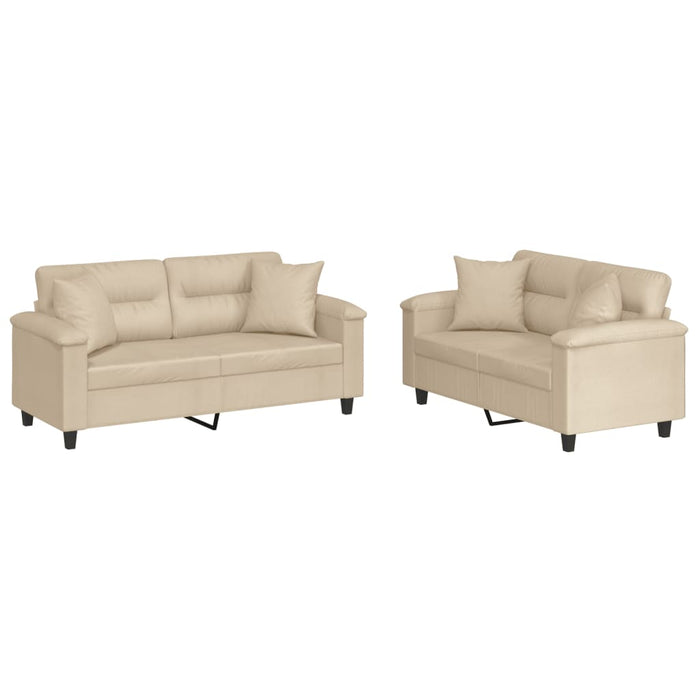 Set de canapele cu perne, 2 piese, crem, microfibră WALTI
