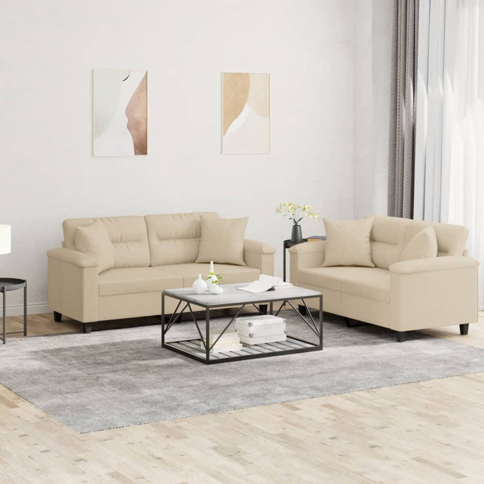 Set de canapele cu perne, 2 piese, crem, microfibră WALTI