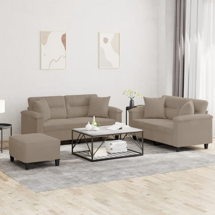 Set de canapele cu perne, 3 piese, gri taupe, microfibră - WALTI WALTI
