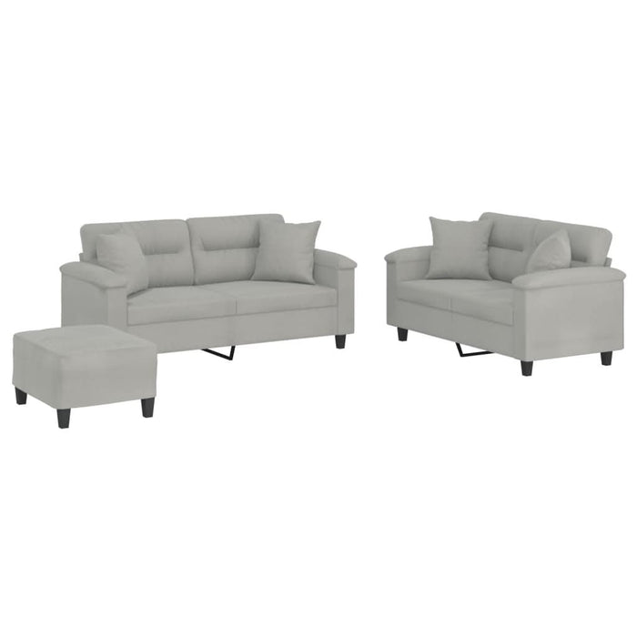 Set de canapele cu perne, 3 piese, gri deschis, microfibră - WALTI WALTI